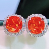 14k Gold 8.52 Ctw Natural Spessartine & Diamond Earrings