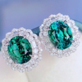 14k Gold 8.26 Ctw Natural Tourmaline & Diamond Earrings