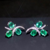 14k Gold 1.46 Ct Vivid Green Natural Emerald & Diamond Earrings