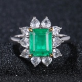 14k Gold 1.96 Ct Vivid Green Natural Emerald & Sapphire Ring
