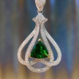 14k Gold 1.52 Ctw Vivid Green Natural Tsavorite & Diamond Pendant