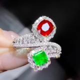14k Gold 1.32 Ctw Natural Ruby & Emerald & Toi Et Moi Ring