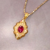 14k Gold 0.40 Ctw Natural Ruby & Diamond Pendant