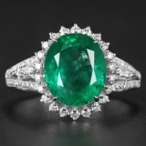 14k Gold 3.75 Ctw Vivid Green Natural Emerald & Diamond Ring