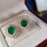 14k Gold 3.69 Ctw Vivid Green Natural Emerald & Diamond Earrings
