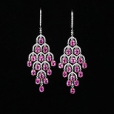 14k Gold 8.86 Ctw Natural Padparadscha Sapphire & Diamond Earrings