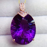 14k Gold 21.02 Ct Natural Amethyst & Diamond Pendant