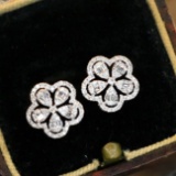 14k Gold 0.34 Ct Natural H Diamond & Flowers Earrings
