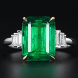 14k Gold 5.10 Ctw Natural Emerald & Diamond Ring