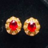14k Gold 0.76 Ct Vivid Red Natural Ruby & Diamond Earrings