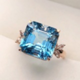 14k Gold 9.29 Ct Natural Topaz & Sapphire Ring
