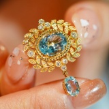 14k Gold 3.15 Ct Natural Aquamarine & Diamond Brooch/pendant