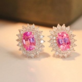 14k Gold 1.64 Ctw Natural Padparadscha Sapphire & Diamond Earrings