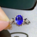 14k Gold 1.63 Ct Vivid Blue Natural Sapphire & Diamond Ring