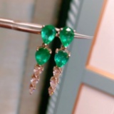14k Gold 4.62 Ctw Vivid Green Natural Emerald & Diamond Earrings
