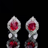 14k Gold 1.13 Ctw Natural Ruby & Diamond Earrings