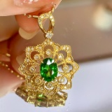 14k Gold 1.28 Ctw Vivid Green Natural Tsavorite & Diamond Pendant