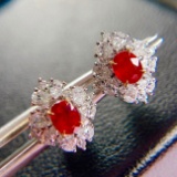 14k Gold 1.34 Ctw Natural Ruby & Diamond Earrings