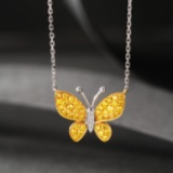 14k Gold 0.36 Ctw Natural Yellow Diamond & Diamond & Butterfly Necklace