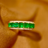 14k Gold 1.65 Ctw Vivid Green Natural Emerald & Diamond Ring