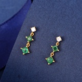 14k Gold 0.71 Ctw Vivid Green Natural Emerald & Diamond Earrings