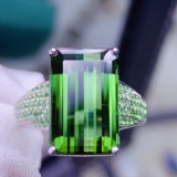 14k Gold 9.65 Ct Natural Tourmaline & Tsavorite Ring