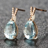 14k Gold 3.18 Ct Natural Aquamarine & Diamond Earrings