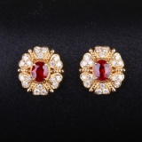 14k Gold 0.83 Ctw Vivid Red Natural Ruby & Diamond Earrings