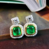 14k Gold 0.84 Ctw Vivid Green Natural Emerald & Diamond Earrings