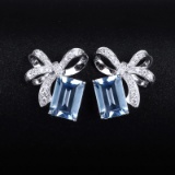 14k Gold 1.52 Ct Natural Aquamarine & Diamond Earrings