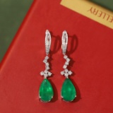 14k Gold 6.94 Ctw Vivid Green Natural Emerald & Diamond Earrings