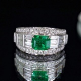 14k Gold 1.95 Ctw Vivid Green Natural Emerald & Diamond Ring