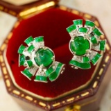 14k Gold 0.66 Ct Vivid Green Natural Emerald & Diamond Earrings