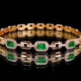 14k Gold 1.44 Ctw Vivid Green Natural Emerald & Diamond Bracelet