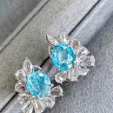 14k Gold 3.52 Ctw Natural Paraiba Tourmaline & Diamond Earrings