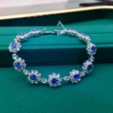 14k Gold 12.24 Ctw Vivid Blue Natural Sapphire & Sapphire Bracelet