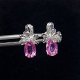 14k Gold 1.86 Ct Natural Padparadscha Sapphire & Diamond Earrings