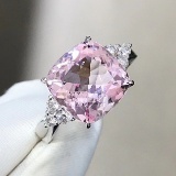 14k Gold 3.97 Ctw Natural Morganite & Diamond Ring