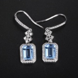 14k Gold 2.05 Ctw Natural Aquamarine & Diamond Earrings