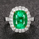 14k Gold 5.52 Ctw Vivid Green Natural Emerald & Diamond Ring