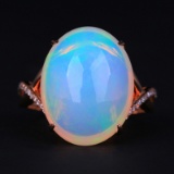 14k Gold 8.81 Ctw Natural Opal & Diamond Ring