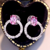 14k Gold 1.01 Ctw Natural Padparadscha Sapphire & Diamond Earrings