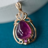 14k Gold 13.07 Ctw Natural Tourmaline & Diamond Pendant