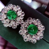 14k Gold 5.72 Ctw Vivid Green Natural Emerald & Diamond Earrings