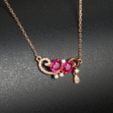 14k Gold 0.68 Ctw Natural Ruby & Diamond Necklace