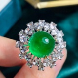 14k Gold 9.29 Ctw Vivid Green Natural Emerald & Sapphire Ring