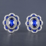 14k Gold 1.97 Ctw Natural Sapphire & Diamond Earrings