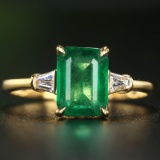 14k Gold 1.68 Ctw Vivid Green Natural Emerald & Diamond Ring