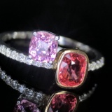 14k Gold 1.18 Ctw Natural Spinel & Diamond & Toi Et Moi Ring