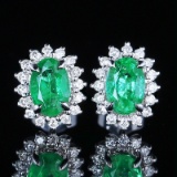 14k Gold 1.16 Ctw Vivid Green Natural Emerald & Diamond Earrings